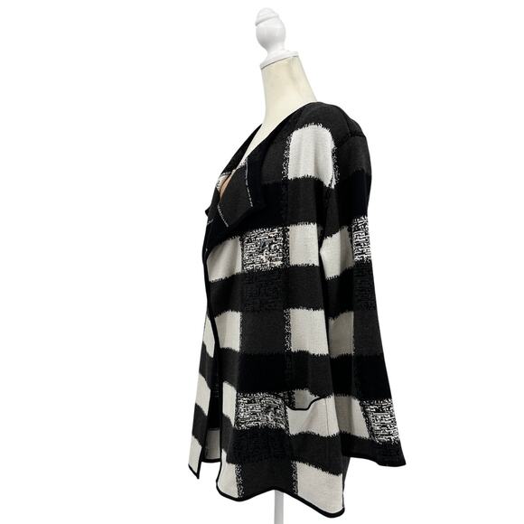 Alfani Open Front Sweater Cardigan Womens L Black/White S/6X617 Monochrome Check - Picture 4 of 7